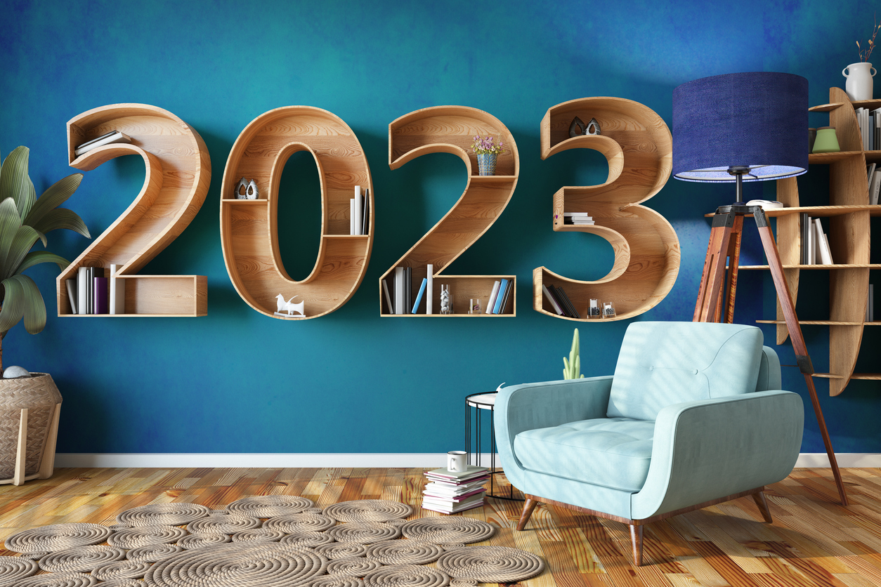 2023 on the wall of a Blue Apartment Wall